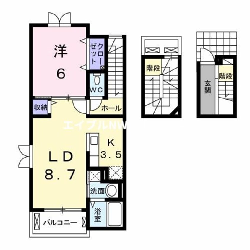 間取図 赤穂線（岡山県内）/大多羅駅 徒歩18分 3階 築9年