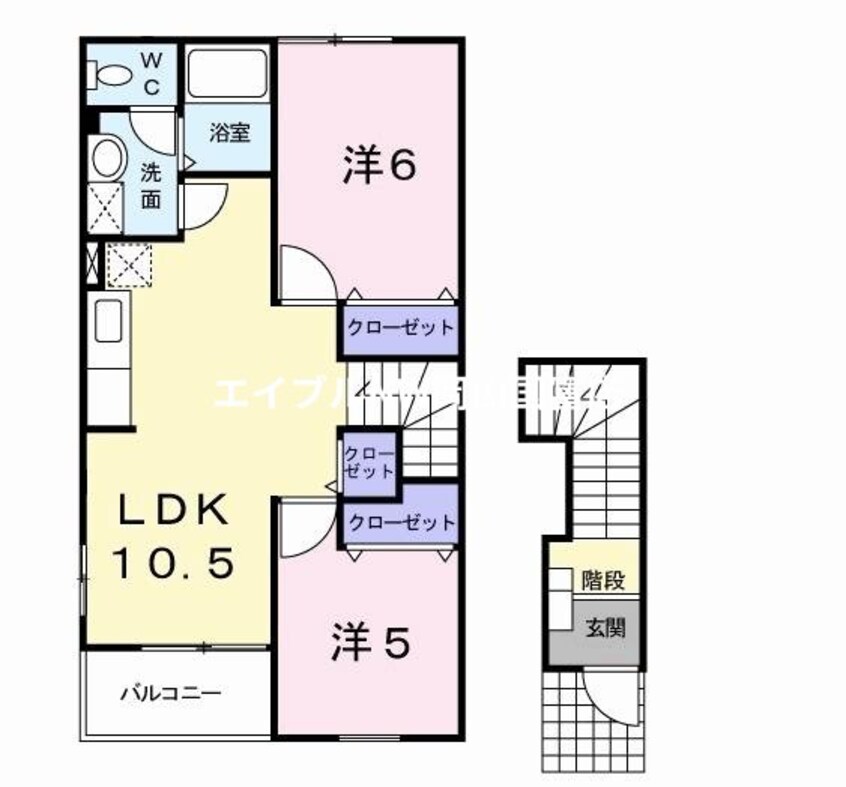 間取図 赤穂線（岡山県内）/長船駅 徒歩9分 2階 築21年