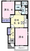 赤穂線（岡山県内）/長船駅 徒歩9分 1階 築21年 2DKの間取り