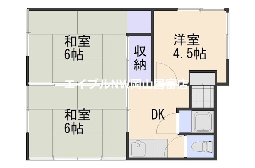 間取図 岡山市電東山本線<岡山電気軌道>/門田屋敷駅 徒歩9分 築54年