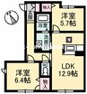 ヴァンヴェール・ローズマリーＢ棟 2LDKの間取り