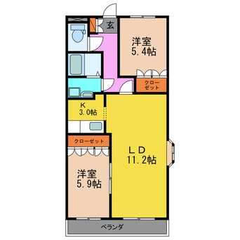 間取図 長崎県営バス（諫早市）/飯盛団地入口 徒歩3分 2階 築15年