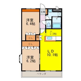 間取図 長崎県営バス（諫早市）/狩場 徒歩1分 2階 築17年