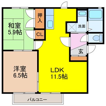 間取図 長崎県営バス（諫早市）/小川 徒歩4分 2階 築26年