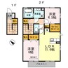 プルニエ　B棟 2LDKの間取り