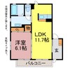 クレール東田C 1LDKの間取り