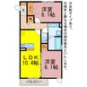プランドールⅧ　B棟 2LDKの間取り