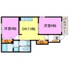 フロントパークこうかⅢ 2DKの間取り