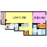グランドハイツ水戸 1LDKの間取り