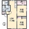 メゾン開華 2LDKの間取り
