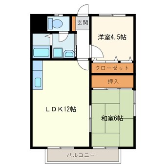 間取図 山陽本線（中国）/防府駅 バス2分高倉下車:停歩3分 1階 築28年