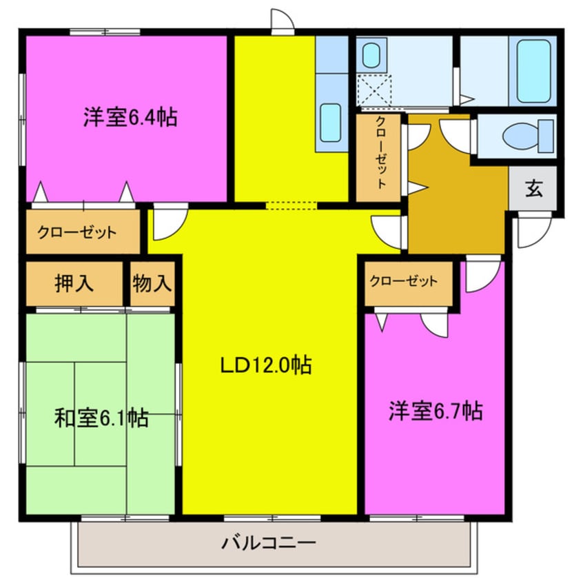 間取図 東海道本線/浜松駅 バス24分大平台３丁目東下車:停歩3分 2階 築23年