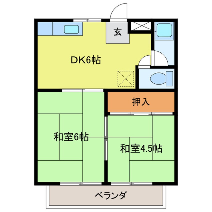 間取図 岐阜（乗合）バス（関市）/関福野 徒歩3分 2階 築43年