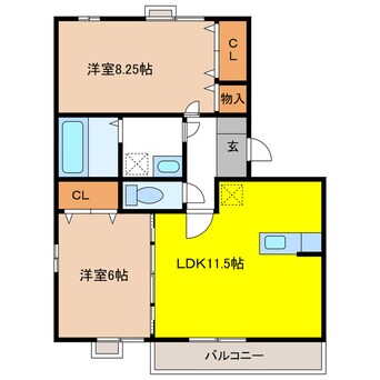 間取図 高山本線（岐阜県内）/美濃太田駅 徒歩13分 2階 築18年