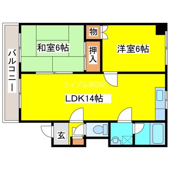 間取図 千歳線/北広島駅 徒歩5分 5階 築35年