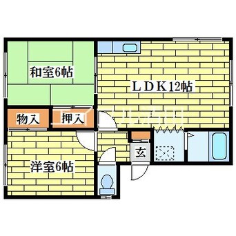 間取図 中央バス/清田6-2 2階 築36年