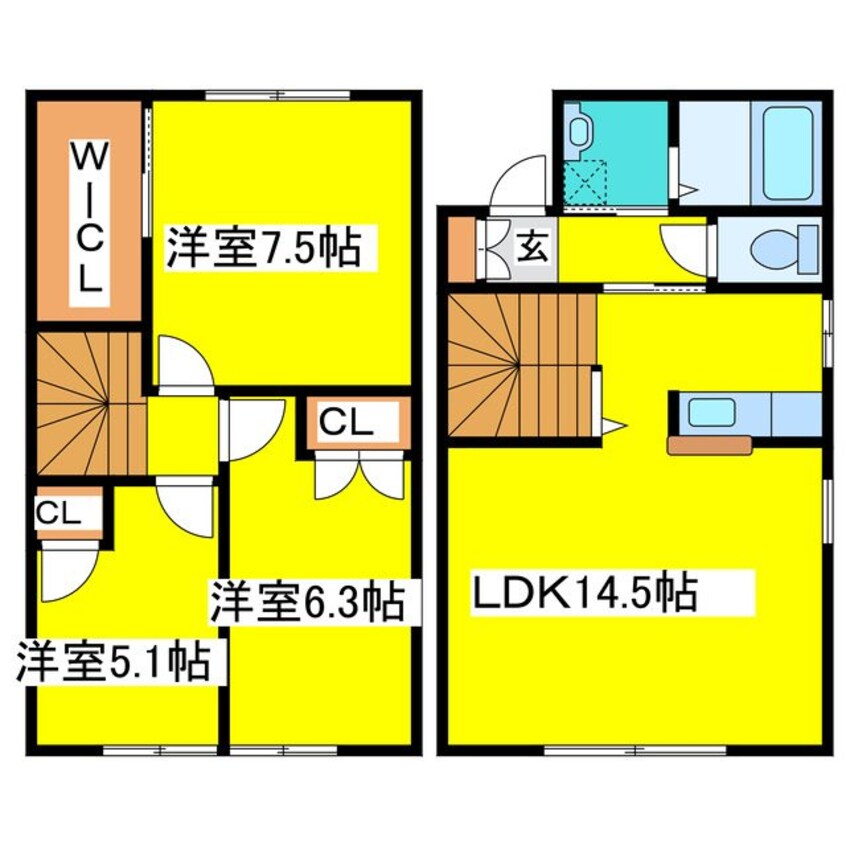 間取図 中央バス/北野6-5 1-2階 築18年