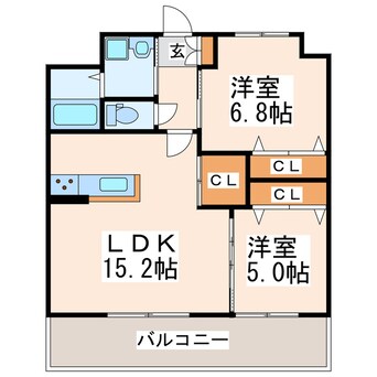 間取図 鹿児島本線/西熊本駅 徒歩18分 4階 築5年