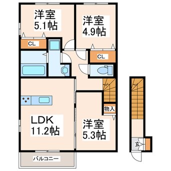 間取図 鹿児島本線/川尻駅 徒歩19分 2階 築4年