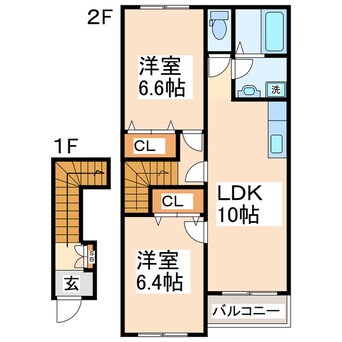 間取図 産交バス（熊本市周辺）/嫁坂 徒歩1分 2階 築13年