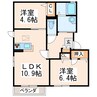 うきうきハイツC 2LDKの間取り