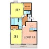 サンヒルズ　B棟 2LDKの間取り