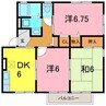 ハイカムールあすか　B 3DKの間取り