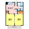 グラッド安城 2DKの間取り