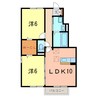 カーミー・呉竹　A棟 2LDKの間取り