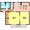 ルミエール植出 2DKの間取り