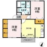 リバティ中川口Ａ 2DKの間取り