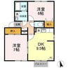 セジュールユウアイB 2DKの間取り