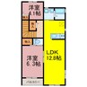 オークヴィレッジＧ 2LDKの間取り