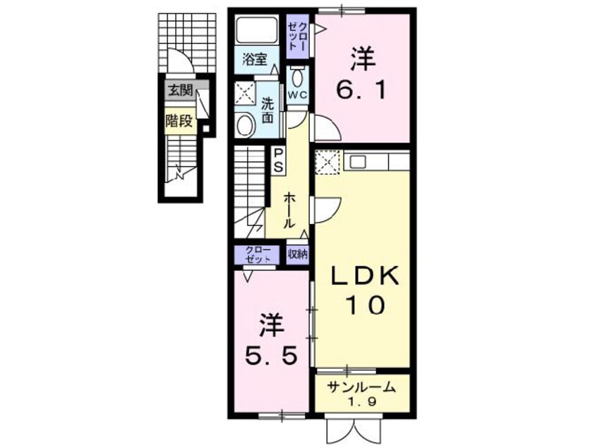 間取図 白新線・羽越本線（新潟県内）/水原駅 徒歩7分 2階 築12年