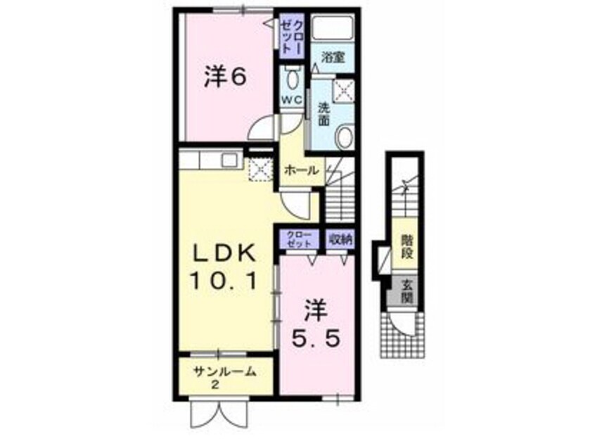 間取図 白新線・羽越本線（新潟県内）/西新発田駅 バス16分コモタウン下車:停歩9分 2階 築12年