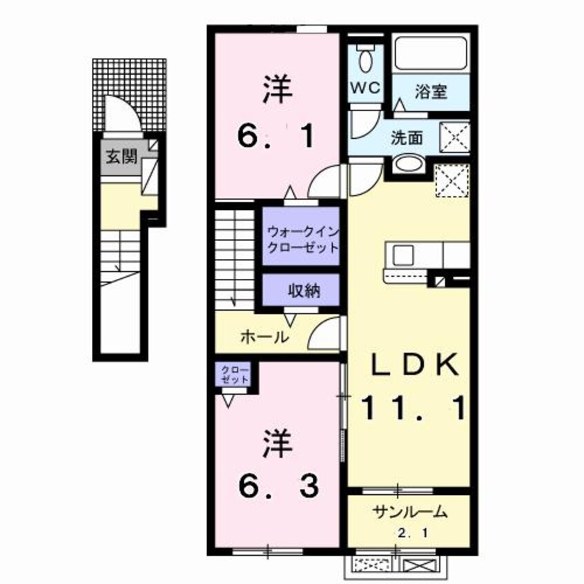 間取図 白新線・羽越本線（新潟県内）/中条駅 徒歩11分 2階 1年未満