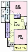 ラ・フルールＡ 2DKの間取り