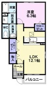 アブニール・アンソレイエ 1LDKの間取り