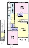 グラース　アンジュ 2LDKの間取り