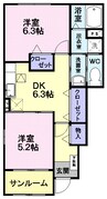 ソフィオ東根 2DKの間取り