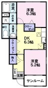ソフィオ東根 2DKの間取り