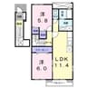 ランドヒルズD・E（大津） 2LDKの間取り