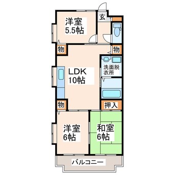 間取図 熊本電鉄バス/沖野 徒歩6分 3階 築20年