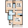 サンクチュアリ一の宮 2LDKの間取り