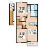 サンセマム菊陽ⅠⅡ 2LDKの間取り