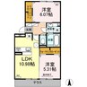 ヴァン・ベール五里木 2LDKの間取り