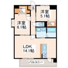 プリマレーベン弓削 2LDKの間取り