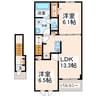 アンバーテラスⅡ 2LDKの間取り