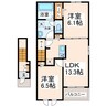 アンバーテラスⅡ 2LDKの間取り
