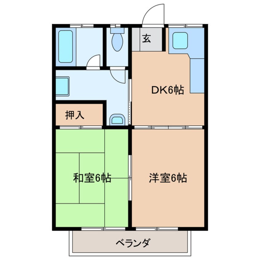 間取図 高山本線（岐阜県内）/高山駅 バス15分ﾃﾞｲﾘｰﾔﾏｻﾞｷ高山桐生店前下車:停歩1分 2階 築45年